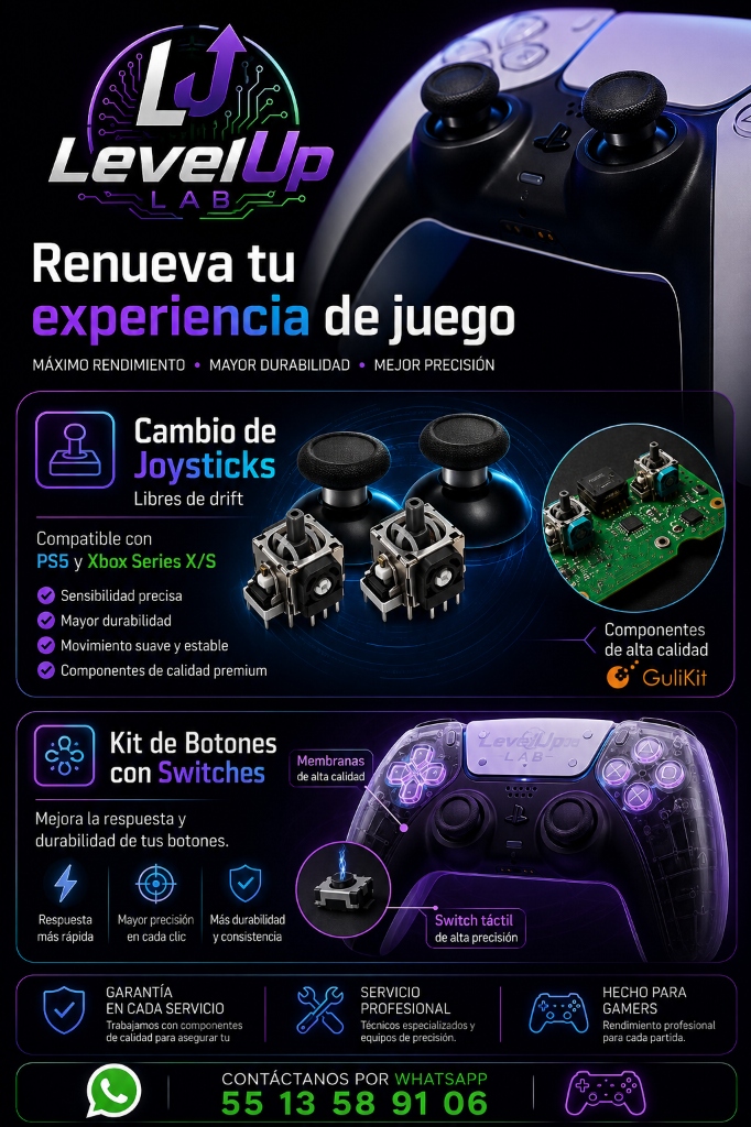 Servicios LevelUP Lab - Reparación de Controles PlayStation y Xbox